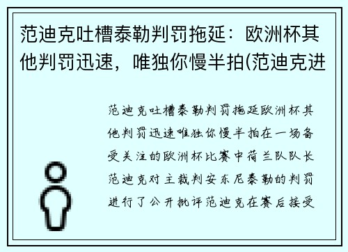 范迪克吐槽泰勒判罚拖延：欧洲杯其他判罚迅速，唯独你慢半拍(范迪克进球视频)